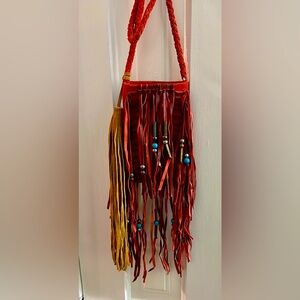 Free People Native American Fringe Tassel Leather Festival Bag